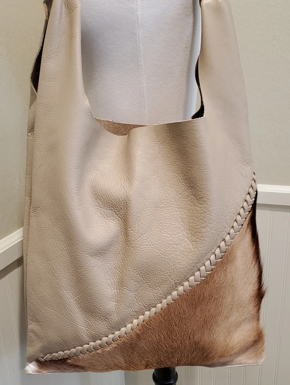 FSP Collection Cassey Braided Springbok Shoulder Tote